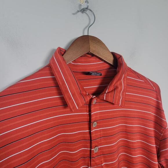 Nike Golf Mens L Long Sleeve Dri-FIT UV Polo Shirt Orange Stripe - Picture 1 of 12